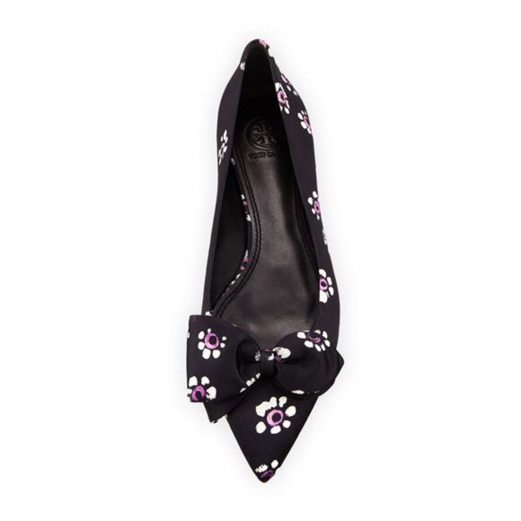 TORY BURCH Rosalind Bow Ballet Flats Size 8.5 Run Small Satin Black Floral NEW - Picture 4 of 16